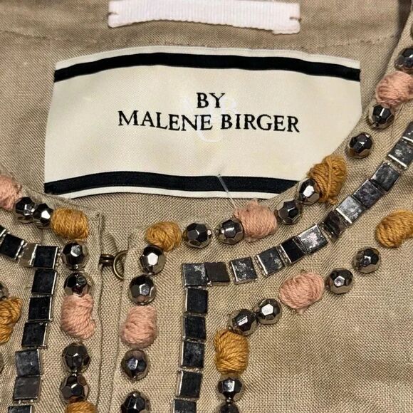 NWOT By Malene Birger BOHO Rita Khaki/Beige Bead Embellished jacket size 8 USA - Picture 7 of 10